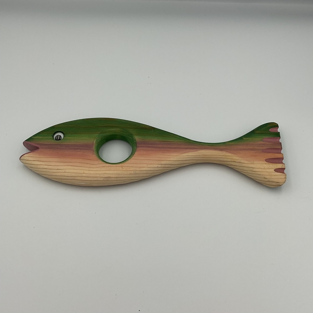 Dunn Signed‎ Wooden Rainbow Trout Wine Bottle Holder Vintage Fish Sculpture